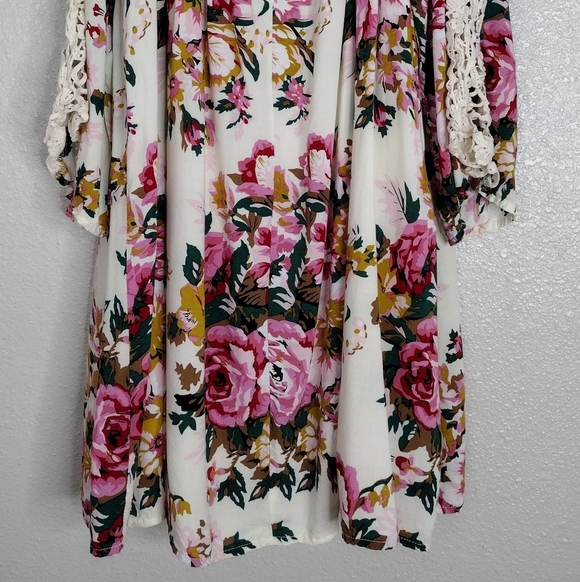 Umgee Bloomcore Floral Lace Cold Shoulder Casual Dress Sz S - Picture 9 of 16